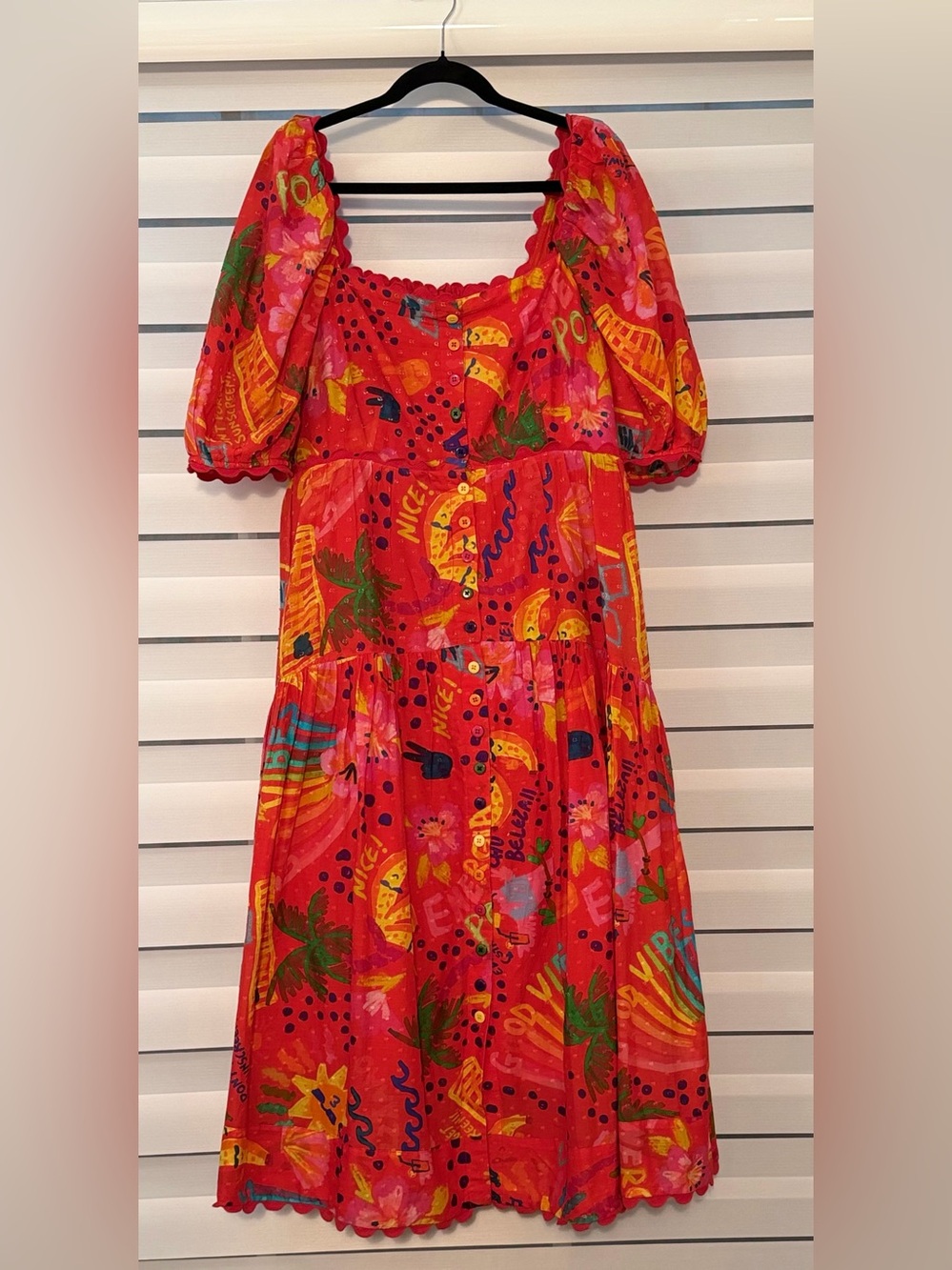 FARM Rio Red Multicolor Button Front Maxi Dress XL